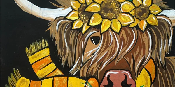 Happy Hippie Highland Cow Canvas Paint Party