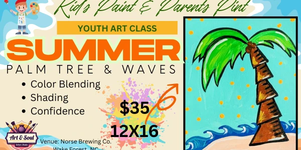 Kids Paint & Parents Pint: Whimsical Summer Palm Tree & Gentle Waves