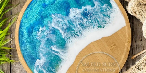 8/28/2025 Ocean Resin Wood Charcuterie Board Workshop - 13.5" Round Bamboo Wood Charcuterie Board
