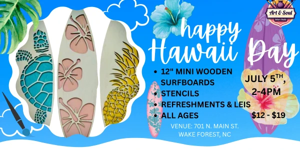 Celebrate National Hawaii Day: Mini-Wooden Surfboards Painted & Stenciled