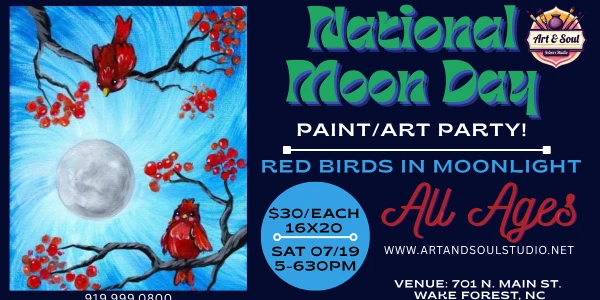 🌕🎨 Moonlight & Redbirds: A National Moon Day Paint Party! 🎨🌕
