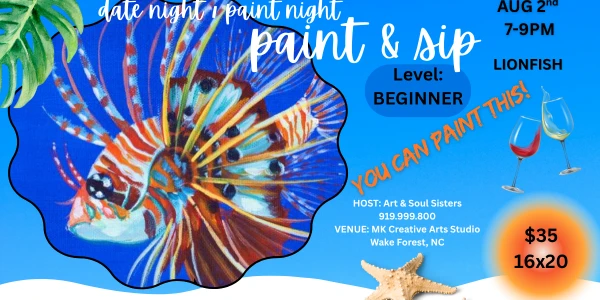 🎨✨ Paint & Sip Date Night: Love at First Fin! 🦁🐟 Couples Lionfish Acrylic Painting – XL Canvas Edition!