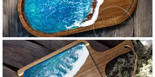 9/21/2025 Ocean Resin Wood Charcuterie Board Workshop - 2 different Board and Personalized Engraving Options!