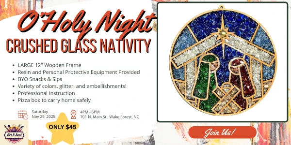 🌟 “Born to Shine” – Crushed Stained Glass Nativity Resin Workshop