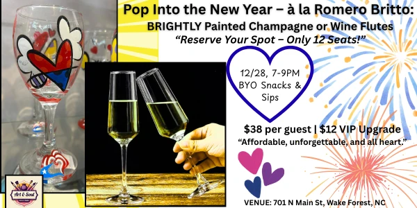 🥂🎨Pop into the New Year – à la Romero Britto: Acrylic Painted Pop-Art Champagne Flutes and Wine Glasses