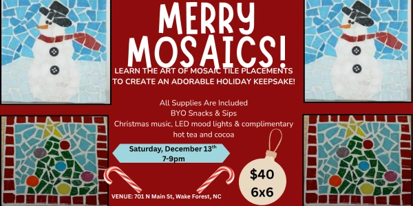 MERRY MOSAIC: Christmas Tree or Snowman Mosaic Panel Craft Class