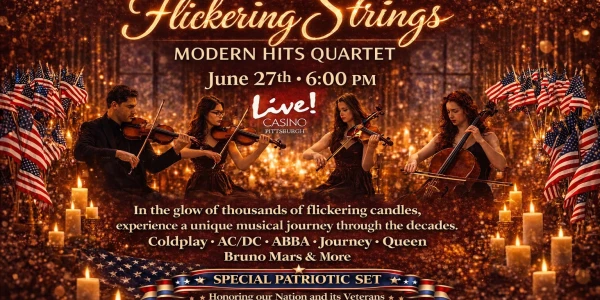 Flickering Strings Modern Hits Quartet at Live Casino “Through the Decades Pop & Rock Hits”
